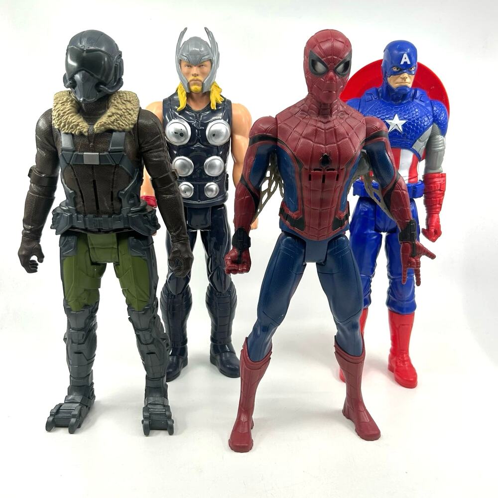 Marvel Action Figure Lot 11” Spider-Man Thor Captain America Vulture Toy Set